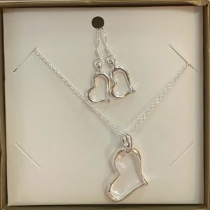 NEW Sterling Silver Heart Necklace and Earring Set